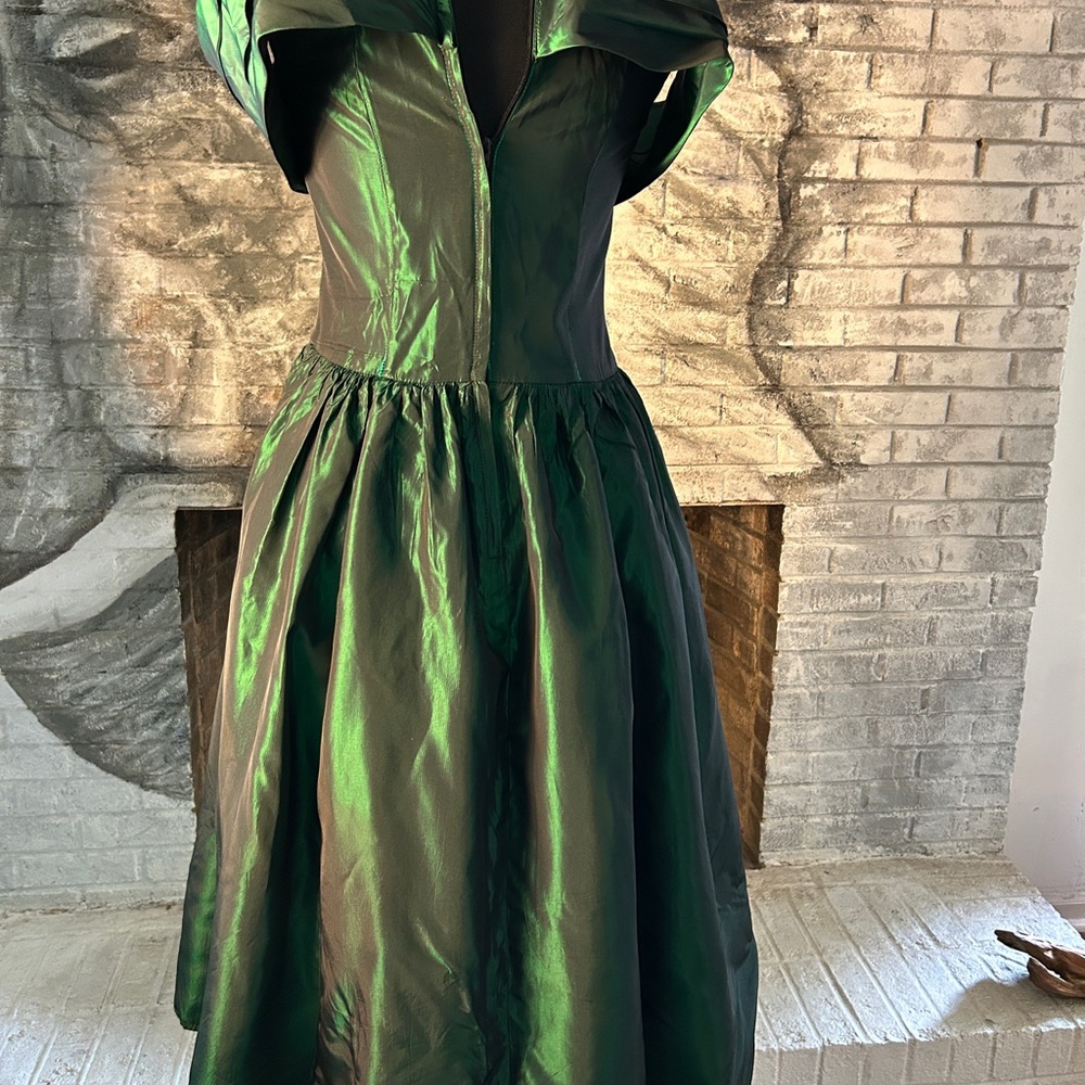 Gunne Sax Green Pleated Bustier Midi Dress